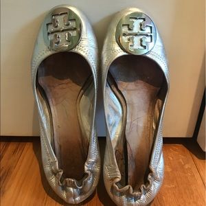 Silver Tory Burch Flats